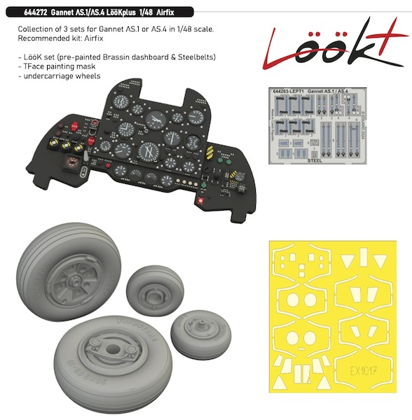 Fairey Gannet AS1/AS4 Löök + Instrument Panel and seatbelts, Wheels and  TFace Mask (Airfix)  E644272