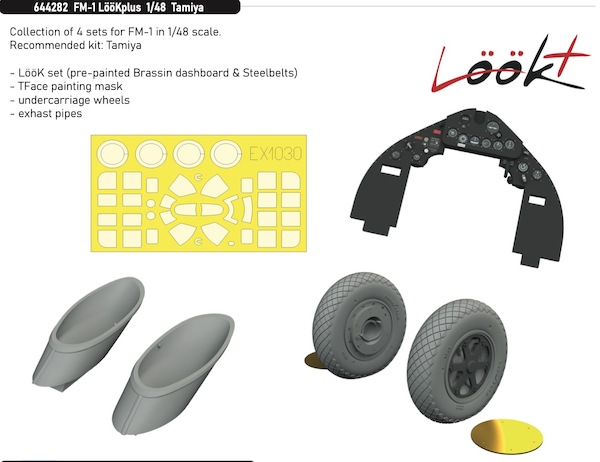 Grumman FM1 Wildcat Löök+ Instrument Panel and seatbelts, exhausts, wheels and TFace mask (Tamiya) E644282