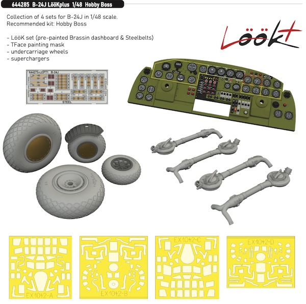 B24J Liberator Löök+ Instrument Panel and seatbelts, wheels, superchargers and TFace mask (ICM) E644285