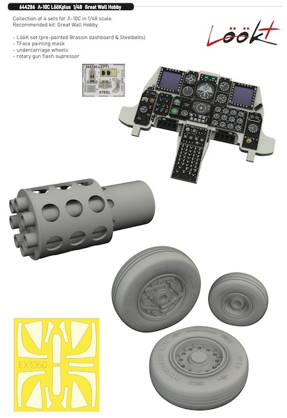 A10C Thunderbolt II Löök+ Instrument Panel and seatbelts, Rotary gun flash surpressor, wheels, and TFace mask (Great Wall )  E644286