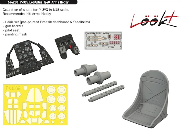 Bell P39Q Airacobra Löök+ Instrument Panel and seatbelts, Seat, Gunbarrels, and TFace mask (Arma) E644288