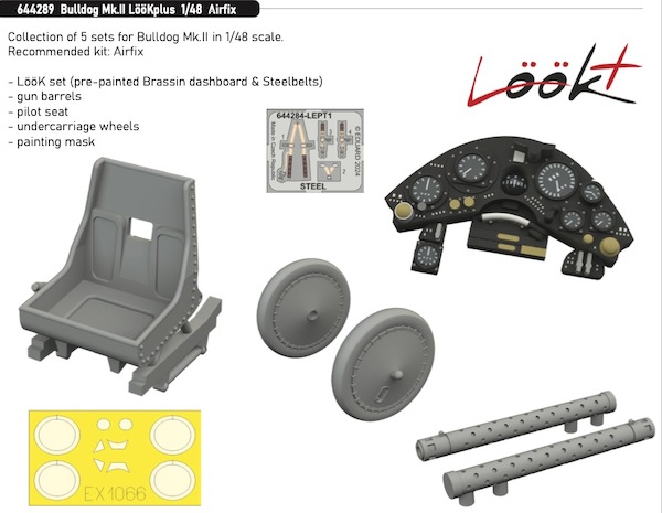 Bristol Bulldog MKII Löök+ Instrument Panel and seatbelts, Seat, Gunbarrels, wheels and TFace mask (Airfix)  E644289