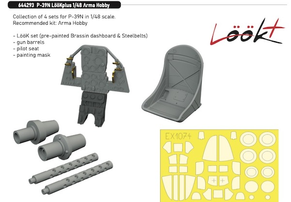 Bell P39N Airacobra Löök+ Instrument Panel and seatbelts, Gun Barrels, Seat and T-Face mask (Arma) E644293