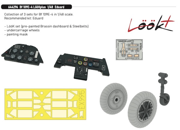 Messerscmmitt BF109E-4  Löök+ Instrument Panel and seatbelts, wheels and TFace mask (Eduard)  E644296
