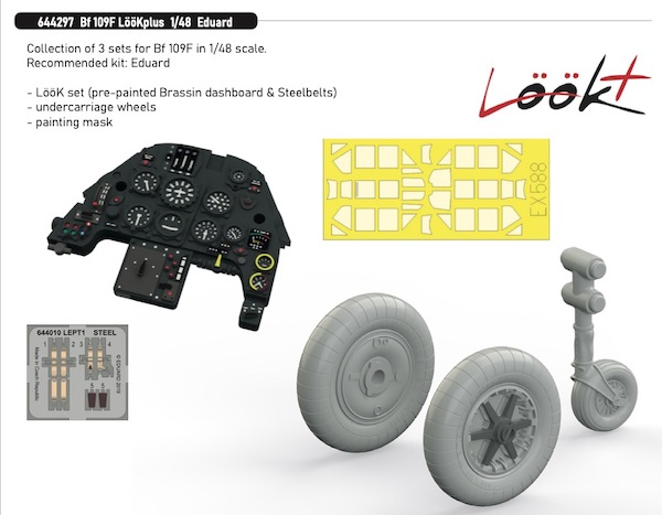 Messerschmitt BF109F Löök+ Instrument Panel and seatbelts, wheels and TFace mask (Eduard) E644297