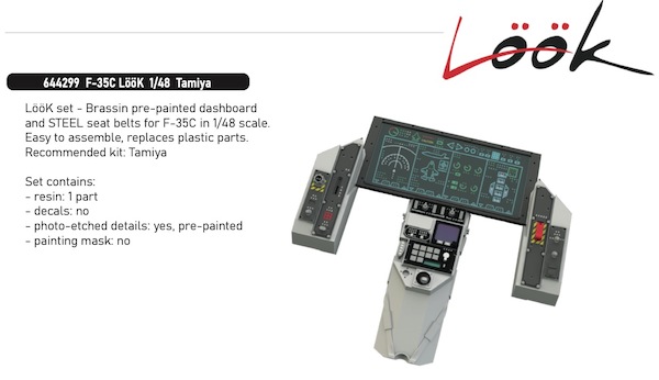 F35C Lightning II Löök Instrument Panel and seatbelts, (Tamiya) E644299