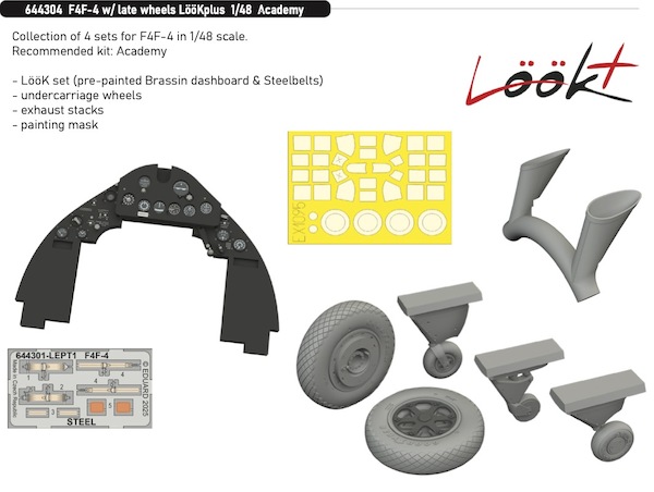 Grumman F4F-4  Wildcat Löök+ Instrument Panel and seatbelts, exhausts, Late wheels and TFace mask (Tamiya)  E644304