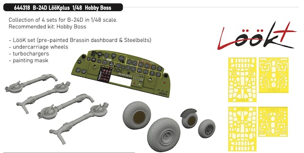 B24D Liberator Löök+  Instrument Panel and seatbelts, wheels, Turbo Chargers, TFace Mask (Hobby Boss)  E644318
