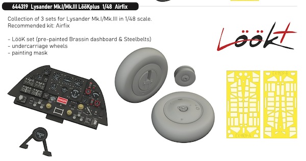 Westland Lysander MKI/MKIII  Löök+  Instrument Panel and seatbelts, wheels, TFace Mask (Airfix)  E644319
