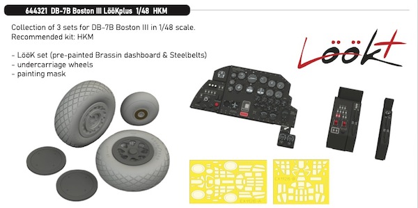 Douglas DB7B Boston III  Löök  + Instrument Panel and seatbelts, Wheels amd TFace mask (Hong Kong Models)  E644321