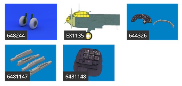 Junkers Ju88A-4 Löök+  Instrument Panel and seatbelts, early wheels, exhaust stacks, Radio Section T face Mask (Eduard/ICM)  E644328