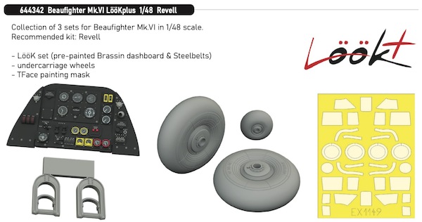 Bristol Beaufighter Mk.VI Löök+  Instrument Panel and seatbelts, Wheels and  TFace mask  (Tamiya)  E644342