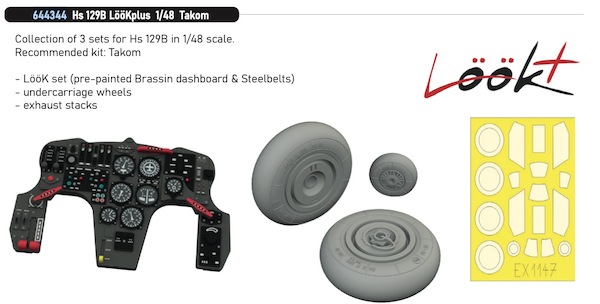 Henschel HS129B  Löök+ Instrument Panel and seatbelts, Wheels and  TFace mask  (Takom)  E644344