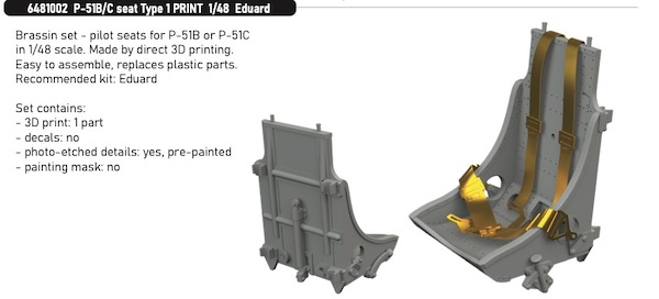 P51B/C Mustang Seat type 1 (Eduard) E6481002
