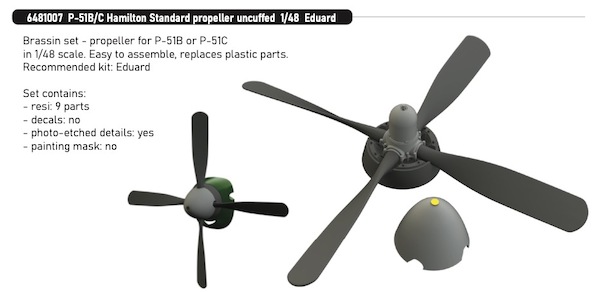 P51B/C Mustang Hamilton Standard uncuffed Propellor (Eduard) E6481007