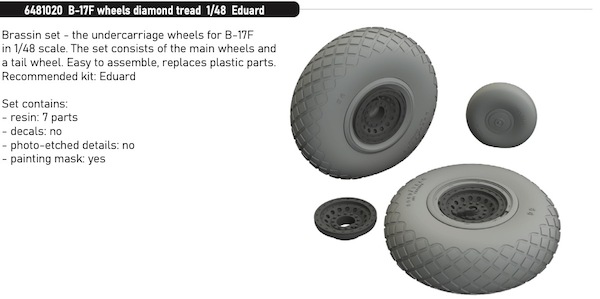 Boeing B17F Flying Fortress Wheels, Diamond Tread (HKM/Eduard) E6481020
