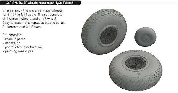 Boeing B17F Flying Fortress Wheels,  Cross Tread (HKM/Eduard)  E6481024