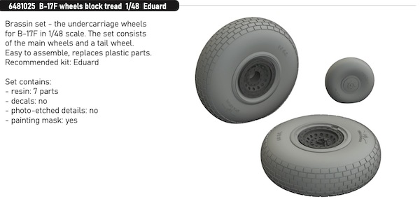 Boeing B17F Flying Fortress Wheels,  Block Tread (HKM/Eduard)  E6481025