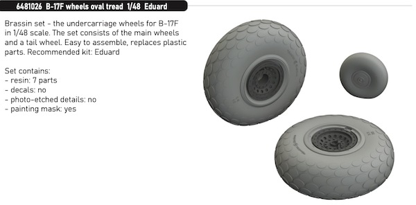 Boeing B17F Flying Fortress Wheels, Oval Tread (HKM/Eduard) E6481026