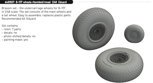 Boeing B17F Flying Fortress Wheels, Rhomboid Tread (HKM/Eduard) E6481027