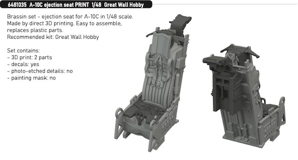 A10C Thunderbolt II Ejection Seat with Integral Seatbelts (Great Wall) E6481035