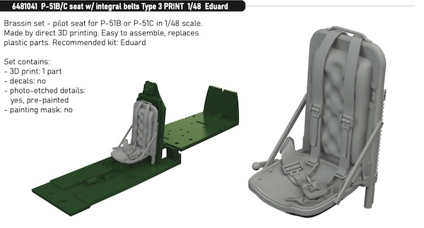 P51B/C Mustang Seat Type 3 with Integral Seatbelts (Eduard) E6481041