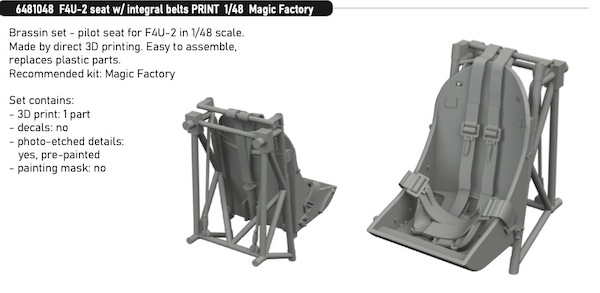 F4U-2 Corsair seat with Integral Seatbelts (Magic Factory) E6481048