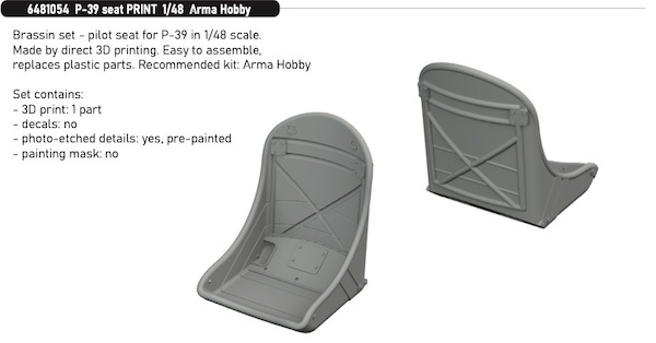 P39 Airacobra Seat with Photo etch seatbelts (Arma Hobby) E6481054