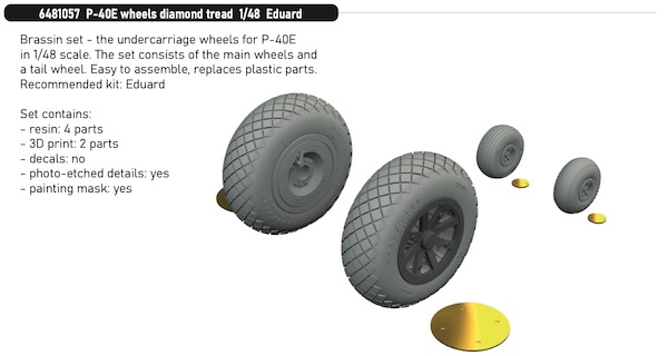 Curtiss P40E Warhawk Wheels with Diamond Tread (Eduard) E6481057