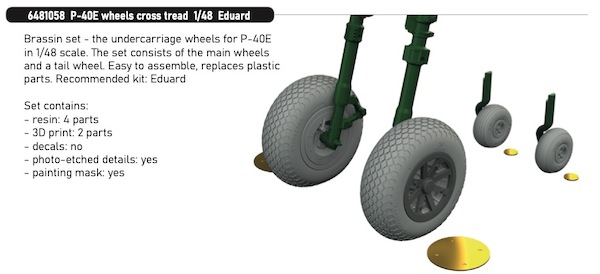 Curtiss P40E Warhawk wheels, cross Tread (Eduard) E6481058