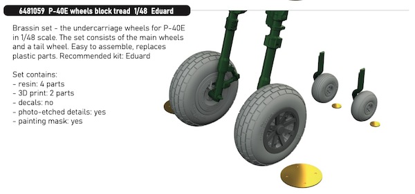 Curtiss P40E Warhawk Wheels with Block Tread (Eduard) E6481059