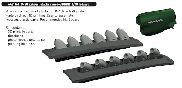 Curtiss P40E Warhawk Exhaust Stacks rounded (Eduard) E6481060