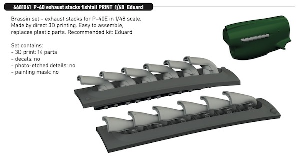 Curtiss P40E Warhawk Exhaust Stacks fishtail (Eduard) E6481061