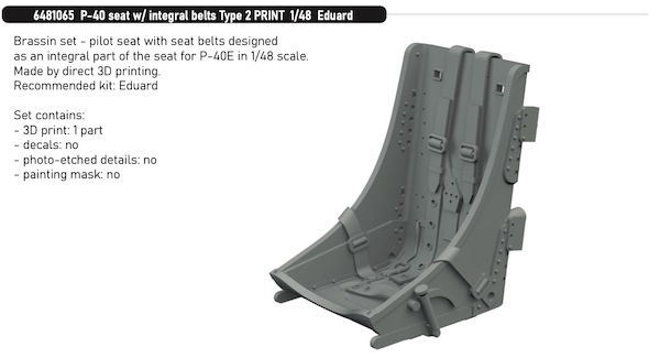 Curtiss P40E Warhawk Seat with Intergal belts Type 2 (Eduard) E6481065