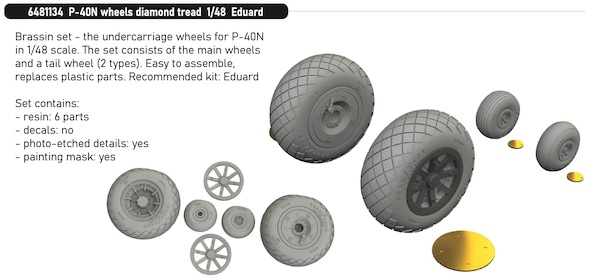 Curtiss P40N Wheels Diamond Tread (Eduard) E6481134