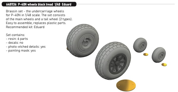 Curtiss P40N Wheels Block Tread (Eduard) E6481136