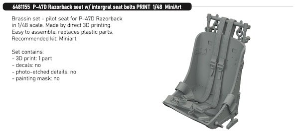 P47D Thunderbolt Razorback Seat with Integral eatbelts (MiniArt)  E6481155