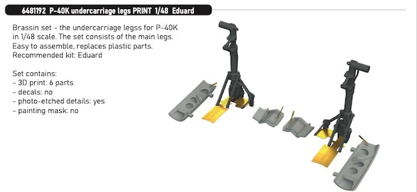 Curtiss P40K Undercarriage Legs (Eduard)  E6481192