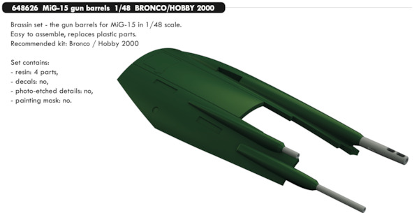 Mikoyan Mig15 Gun Barrels  (Bronco/ Hobby 2000)  E648626