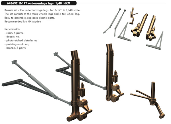 Boeing B17F Flying  Fortress undercarriage legs - Bronze - (HK Models)  E648632