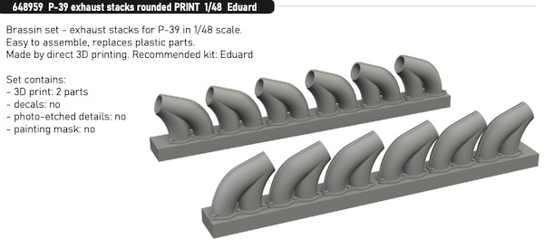 Bell P39 Airacobra  exhaust stacks -Rounded- (Eduard kit)  E648959