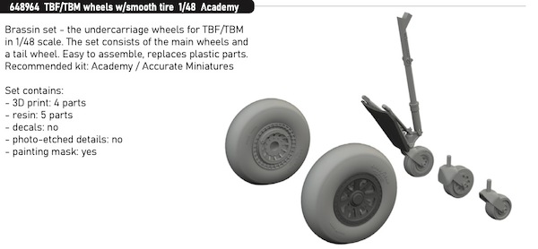 Grumman TBM/TBF Avenger wheels  with smooth pattern (Academy, Accurate, Italeri)  E648964