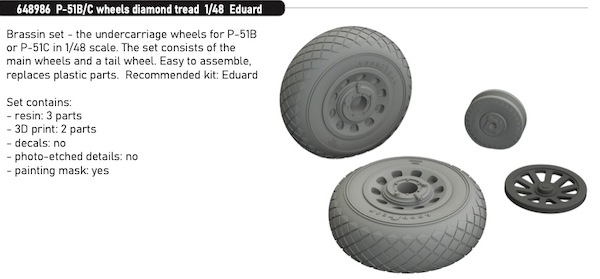 P51B/C Mustang Wheels - Diamond tread 1 - (Eduard) E648986