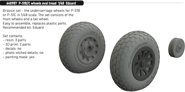 P51B/C Mustang Wheels - Oval tread - (Eduard) E648987