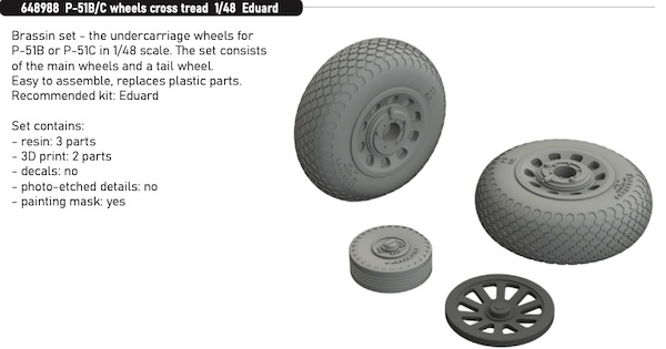 P51B/C Mustang Wheels - Cross tread - (Eduard) E648988