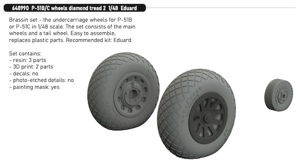 P51B/C Mustang Wheels - Diamond tread 2 - (Eduard) E648990