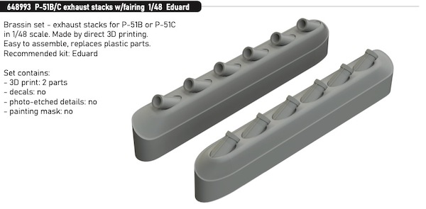 P51B/C Mustang Exhaust Stacks with fairing (Eduard)  E648993