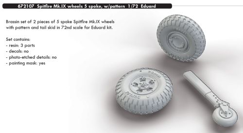 Spitfire MKIX Wheels - 5 spoke Tire with Pattern (Eduard)  E672107