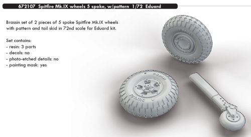 Spitfire MKIX Wheels - 5 spoke Tire with Pattern (Eduard) E672107