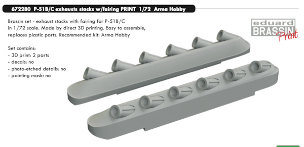 P51B/C Mustang Exhaust stacks with Fairing (Arma Hobby) E672280